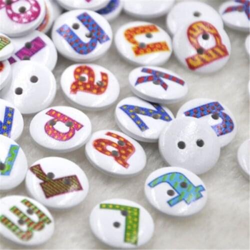 50Pcs Mix Wood Buttons Alphabet DIY Craft Scrapbook Sewing Appliques WB176