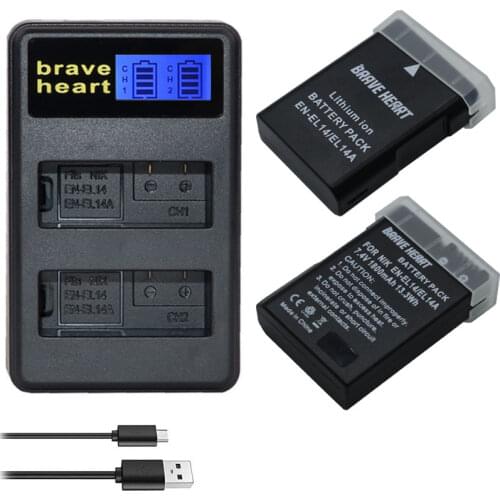 2Pcs EN-EL14 EN-EL14a ENEL14 EN EL14 EL14a Battery + LCD USB Dual Charger for Nikon D3100 D3200 D3300 D5100 D5200 D5300 P7000