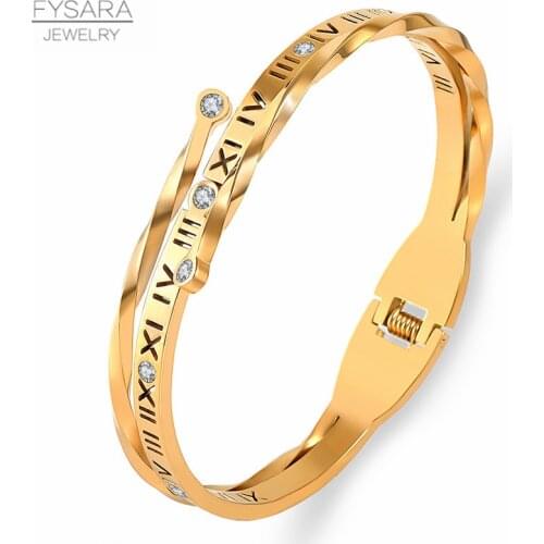 FYSARA Metal Twisted Rope Bangles Stainless Steel Roman Numeral Cuff Bracelets Women Wedding Classic Brand Open Bangles New 2021