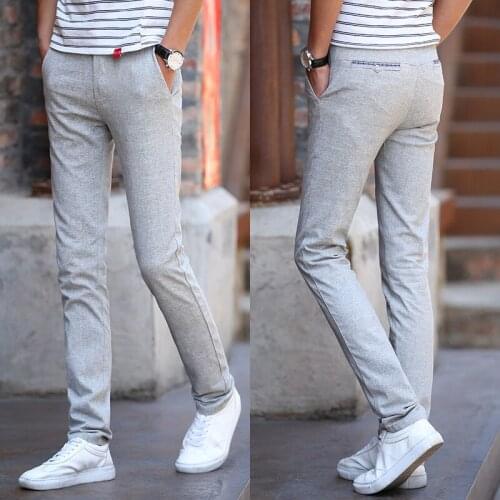 2019 New High quality Mens Summer Casual Pants Natural Cotton Linen Trousers blue Linen Straight Mans Pants