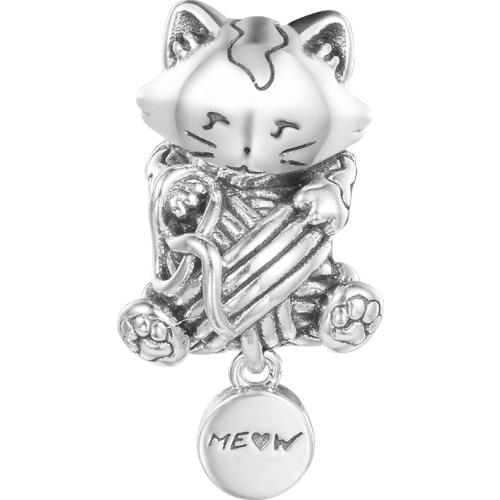2021 New Fits Pandora Bracelet 925 Sterling Silver Kitten & Yarn Ball Charm Beads Women DIY Jewelry Making Gift Berloque