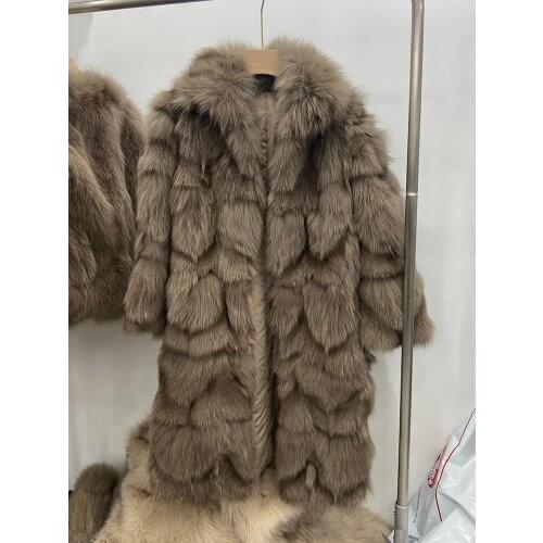 Womens Thick 100% Real Fox Fur Long Warm Long Sleeve Loose Overcoat Winter Warm Real Fox Coat