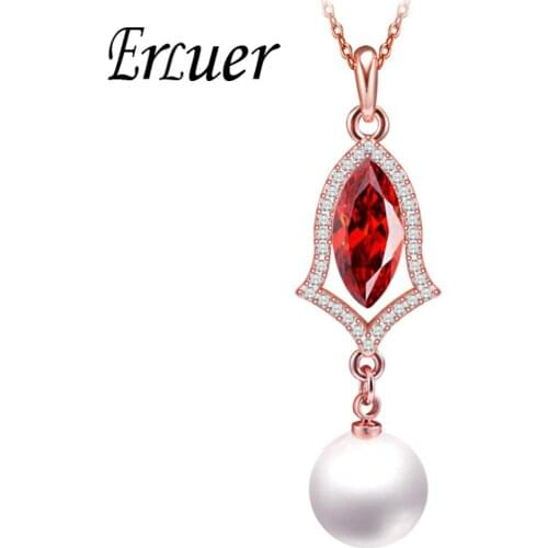 ERLUER Fashion Crystal Pendant Rose Gold Color Link Chain Imitate Pearl Necklaces & Pendants For Women Girls Wedding Party Gifts
