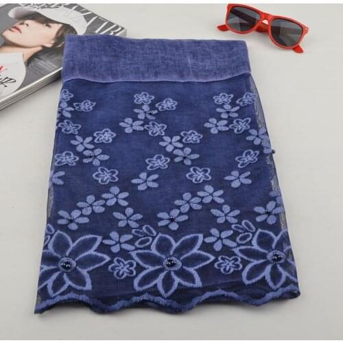 Head scarf for muslim women,Cotton lace embroidery scarf with pearls,tie dye scarves,Muslim hijab,plain lace floral trim shawl