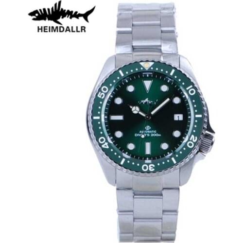 HEIMDALLR Mens SKX007 Dive Watch Sapphire Crystal Luminous Green Dial Japan NH35A Automatic Movement Mechanical Diver Watches