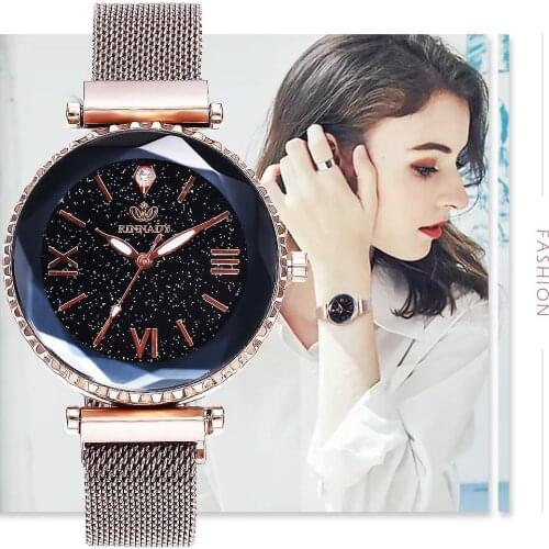 Hot Best Selling Woman Mesh Magnet Buckle Starry Sky Watch Casual Luxury Women Geometric Surface Quartz Watches Relogio Feminino