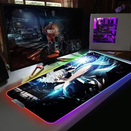 GINTAMA Gaming RGB Mouse Pad Anime LED Desk Mat Mouse Mats Xxl Mousepad Keyboard Mause Ped Pc Gamer Mice Keyboards Computer