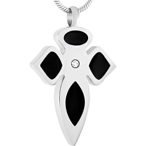 IJD9443 Fashion Black Enamel Cross Stainless Steel Memorial Urn Jewelry Hold Human/Pet Ashes Keepsake Cremation pendant For Men