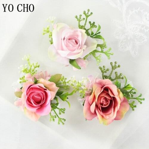 Simulation Roses Bride Wrist Bracelet Flowers Wedding Flower Groom Boutonniere Business Celebration Ceremony Men Suit Buttonhole