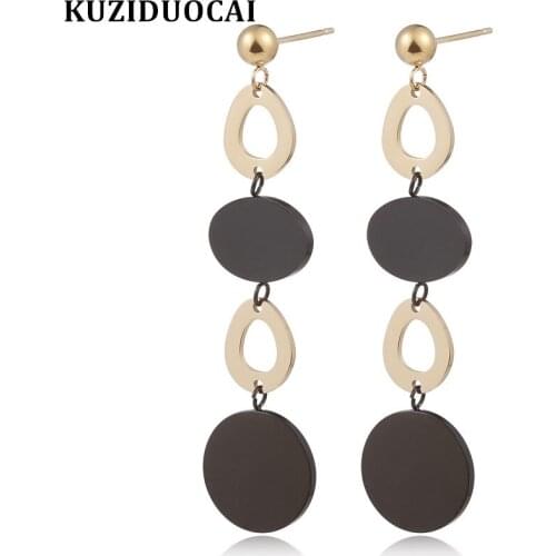 Kuziduocai New Fashion Jewelry Geometric Dangle Circle Oval Titanium Stainless Steel Statement Drop Earrings For Women oorbellen