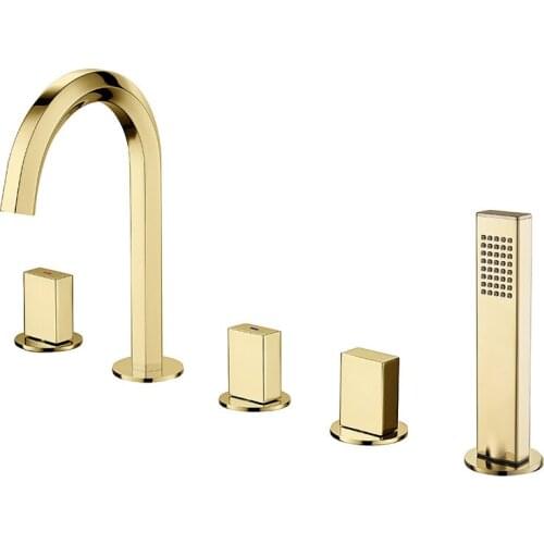 Brushed gold 5 Pcs kit bathtub faucet bath cold and hot water tap bathroom mixer gold waterfall bathroom bathtub faucet suit