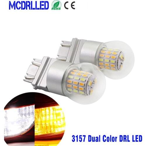 Mcdrlled Dual Color 12v T25 3157 P27/7w Led Car Drl Turn Signal Lamp Led Bulb Auto Lights Bulb White And Yellow