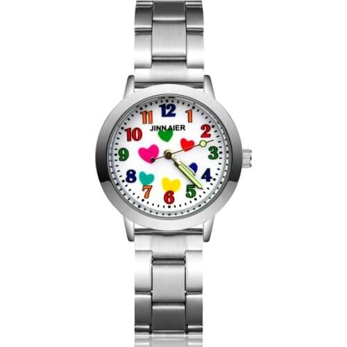 Cute Cartoon Cute pretty Heart-shaped style Childrens Watches Kids Student Girls boys Quartz Metal steel Wrist Watch JA158