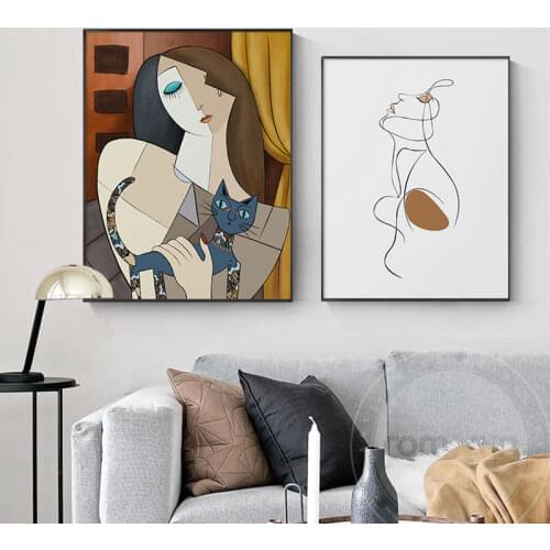 Fashion Abstract Figure Canvas Poster Girl Pet Famous Painting Print Wall Art Pictures for Living Room Bedroom Modern Home Decor