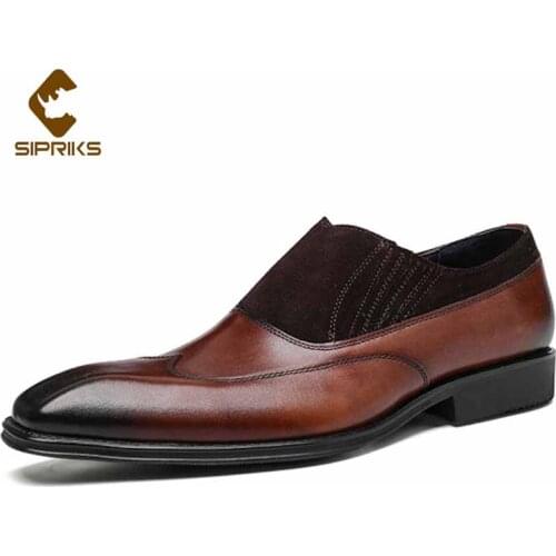 Sipriks New Style Dress Shoes Men Genuine Leather Dark Brown Slip On Shoes Male Business Casual Suit Shoes Gentleman Footwear 46