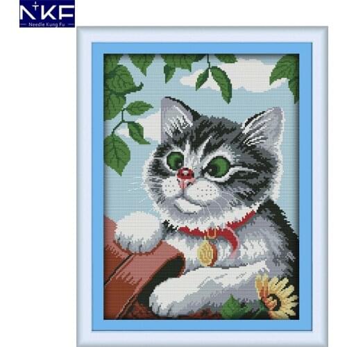 NKF Lovely cat animal style needlework hand made crafts beautiful cross designs Chinese cross stitch embroidery kits for kids