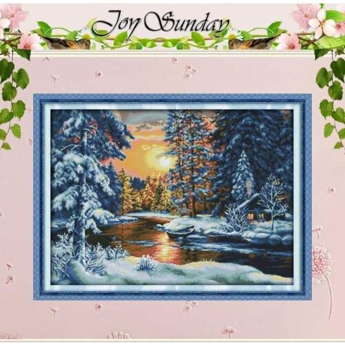Sunset Snow Counted Cross Stitch 11CT Printed 14CT Blank Canvas Cross Stitch Set scenery Cross-stitch Kit Embroidery Needlework