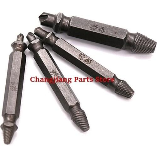 JETTING 4pcs Screw Extractor Drill Bits Guide Set Broken Damaged Bolt Remover Double Ended Damaged Screw Extractor 1# 2# 3# 4