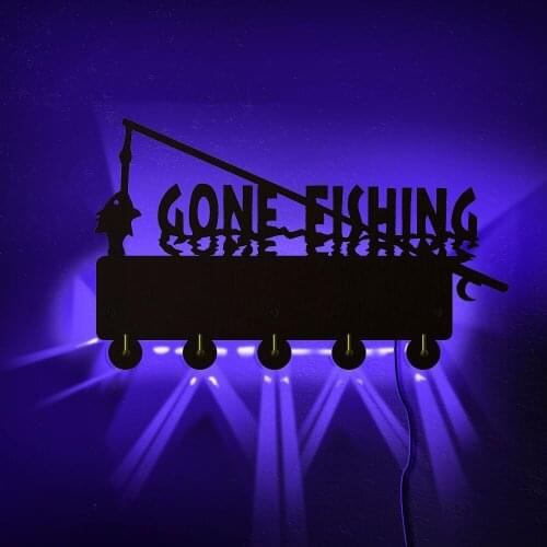 LED Wall Light Coat Rack Gone Fishing Wall Hook Umbrella Hanging Hooks Key Toy Holder For Fisherman Living Room Decor