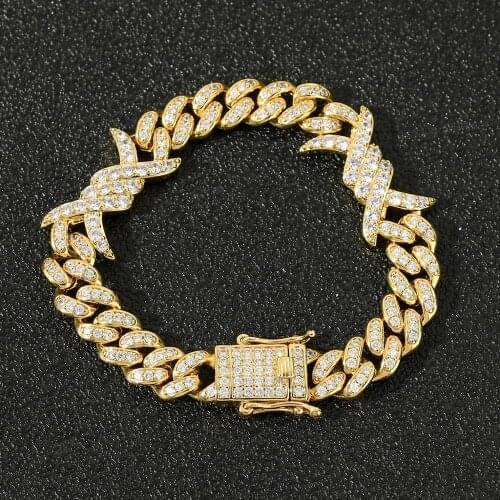 New Fashion Prong Cubic Zircon Thorns Miami Cuban Link Chain Bracelet Hiphop Iced Out CZ Chain Jewelry for Couple men and women