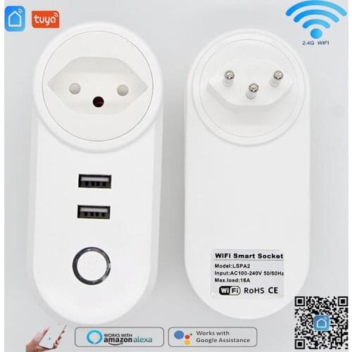 New Wifi Smart Plug 16A Tuya USB EU UK US Israel BR AU FR Wireless Power Remote Control Timer Charger Socket Alexa Google Home