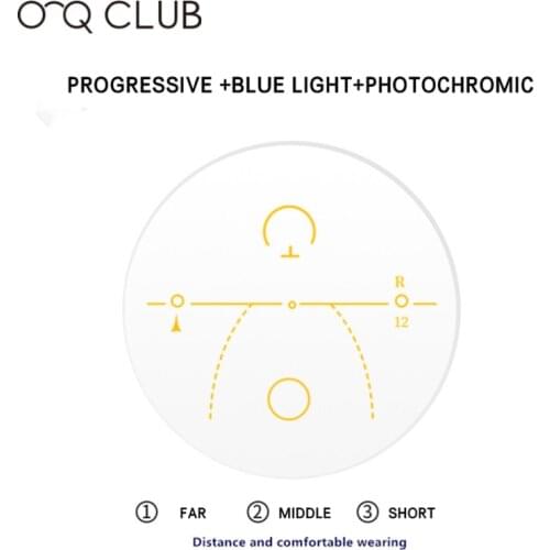 O-Q CLUB 1.56/1.61 Progressive Multifocal Lens Anti UV Photochromic Myopia Hyperopia Resistance Short Middle Far Lens