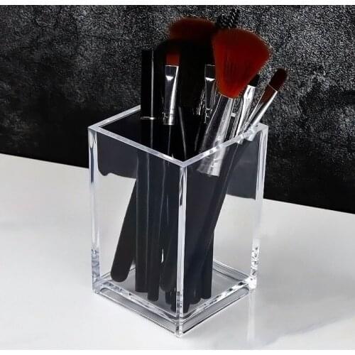 Organizer Box Acrylic Makeup Brush Storage Tube Clear Eyebrow Pencil Storage Box Student Desktop Organizer Square Pen Holder