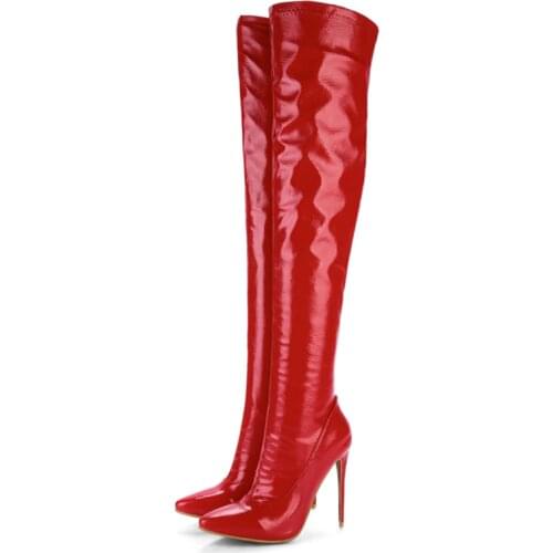 Sexy Thigh High Boots Women Shoes Fashion Pointed Toe Over The Knee Boots Female Large Size Zipper Black White Red Fetish Shoes
