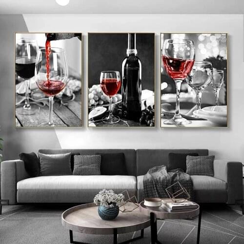Red Wine And Bottle Posters And Prints Drink Food Canvas Painting Wall Art Pictures For Kitchen Dining Room Restaurant Decor