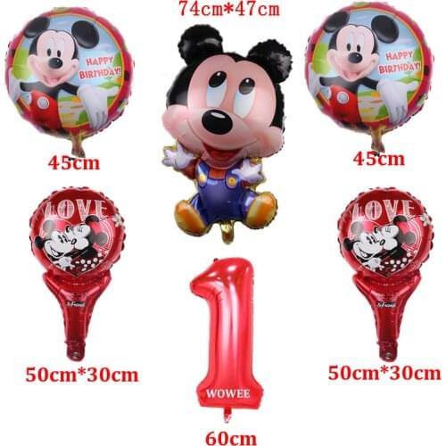 For 6 Kids Red Mickey Mouse Party Supplies Decorations Birthday Party Favors Tablecloth Balloons Cushion Cover Caketopper
