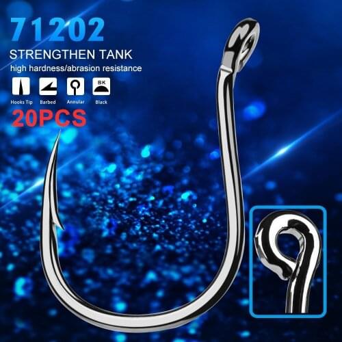 BATTLEBASS 20pcs Fishing hook High-carbon steel Series Jig Hook Fishing Hook Saltwater Bass 71202-1#-6/0# Hook