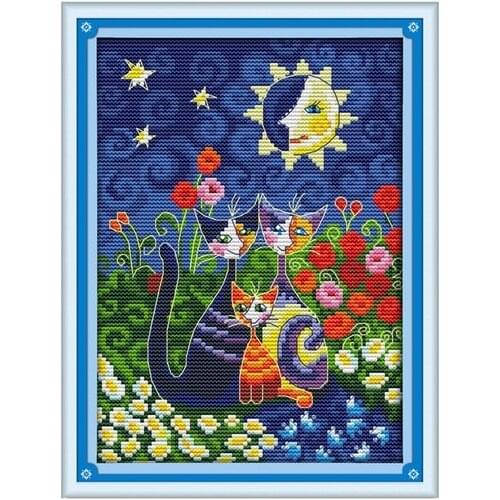 Cats and The Sun Counted Cross Stitch DMC color DIY 14CT 18CT cotton silk multi picture Handmade Embroidery Needlework plus