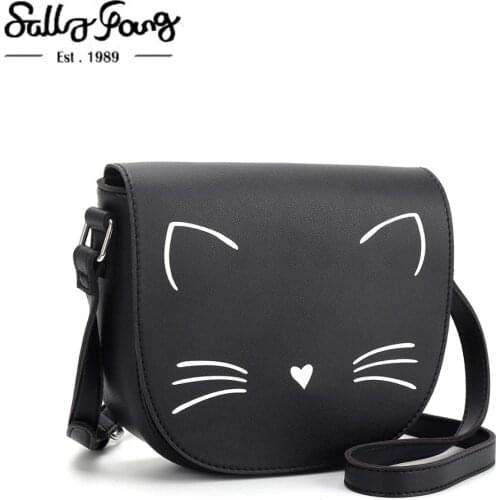 Pures Ladies Handbag Cute Black Cat Shape Shoulder Bag PU Girl Crossbody Small Bag Soft Female Bag Gift For Daughter |CT22670