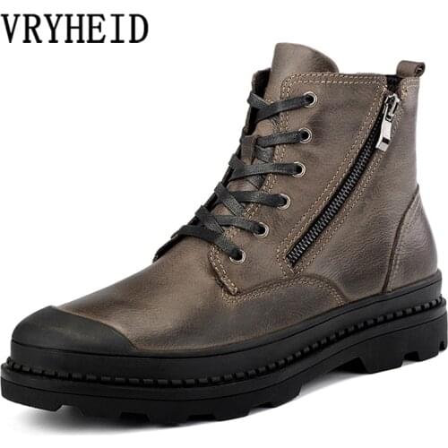 VRYHEID Big Size 47 Genuine Leather Men Boots Autumn Winter Waterproof Ankle Boots Warm Casual Mens Shoes Outdoor Working Boots
