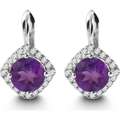 Gems Ballet 2.71Ct Round Natural Amethyst Earrings 925 Sterling Silver Gemstone Stud Earrings for Women Gift Fine Jewelry