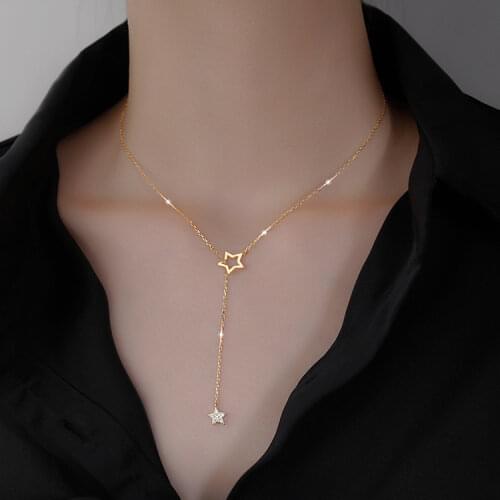 Trendy Sterling Silver Shiny Zircon Star Choker Geometric Necklace For Women Gift Fine Jewelry Accessories