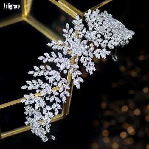 Cubic Zirconia Bridal Crown Hairband Soft Headband Wedding Hair Accessories CZ Tiaras And Crowns Jewelry Gifts For Women/Mom