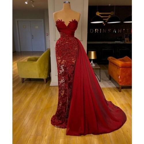 Long Sleeve Wine Red Illusion Evening Gowns For Weddings 2020 Newest Single Sleeve Women Party Dresses Saudi Arabic Long