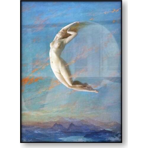 Selene Painting Albert Aublet Moon Goddess Wall Art Canvas Print Vintage Poster Celestial Luna Art Antique Picture Home Docor