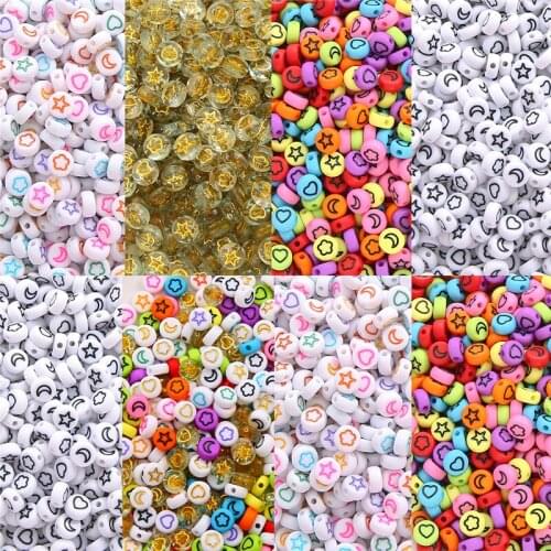 100Pcs 4x7mm Mixed Flower Star Moon Heart Beads Round Spacer Acrylic Garment Beads For Diy Sewing Clothing Supplies
