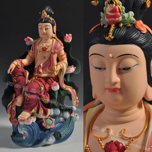 16 inch deep color Avalokitesvara Buddha Dehua ceramic ornaments collection art figures painted crafts