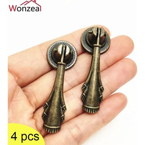 4pcs Antique Classical Style Knob Bronze Kitchen Cabinet Wardrobe Zinc Alloy Cupboard Drawer Handle Furniture