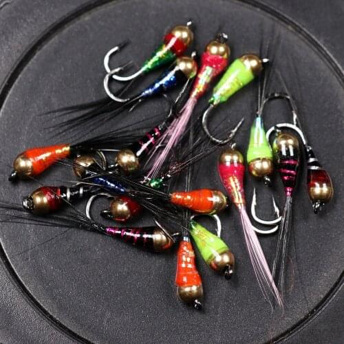 6PCS #14 Trout Bluegill Fishing lures Brass Bead Head Epoxy Nymph Fly Fast Sinking Fishing Hook Bait