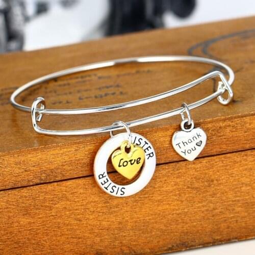 Bangle Jewelry Family Gift Heart Circle Letter Love Sister Paryt Gift Handmade Vintage Style Bracelet For Women