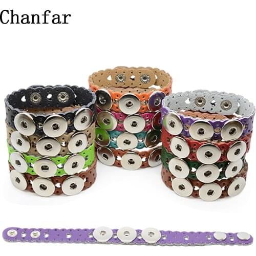Chanfar 9 Colors Hollow Heart 18MM Metal Snap Button Leather Bracelet For Women DIY Jewelry