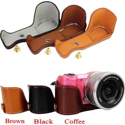 Genuine Leather Camera Case Bag For Sony A5000 A5100 Professional real Leather Camera Half case Black Coffee Brown
