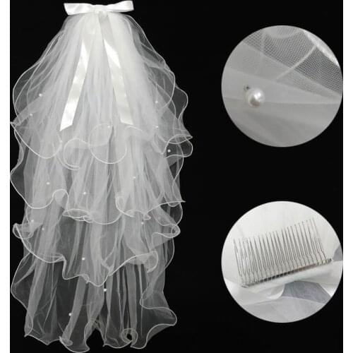 Flower Kids Girl Bridal Veils Bead Wedding Veil Communion with Comb for Bride Accessories