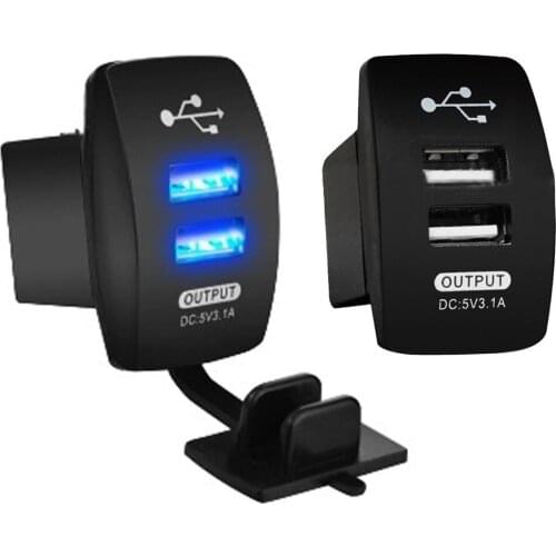 EE support 12V 3.1A Blue LED Dual USB Charger for Motorcycle Auto Truck Power Charger Port Socket Plug Car-detector