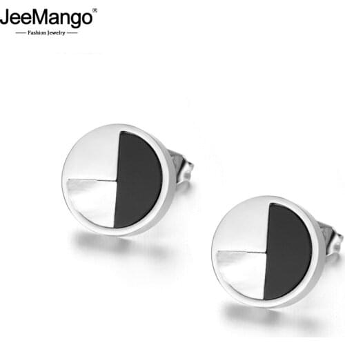 JeeMango Stud Earrings 1/4 Shell 1/2 Acrylic Rose Gold Jewelry For Girls Women Boucle D'oreille Stainless Steel Jewelry JE18040