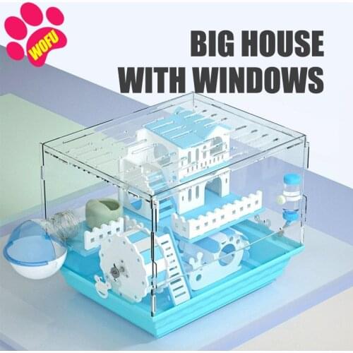 WOFUWOFU Hamster House Cage, Transparent Durable Small Animal and Habitats House, Include Exercise Wheel, Water Bottle